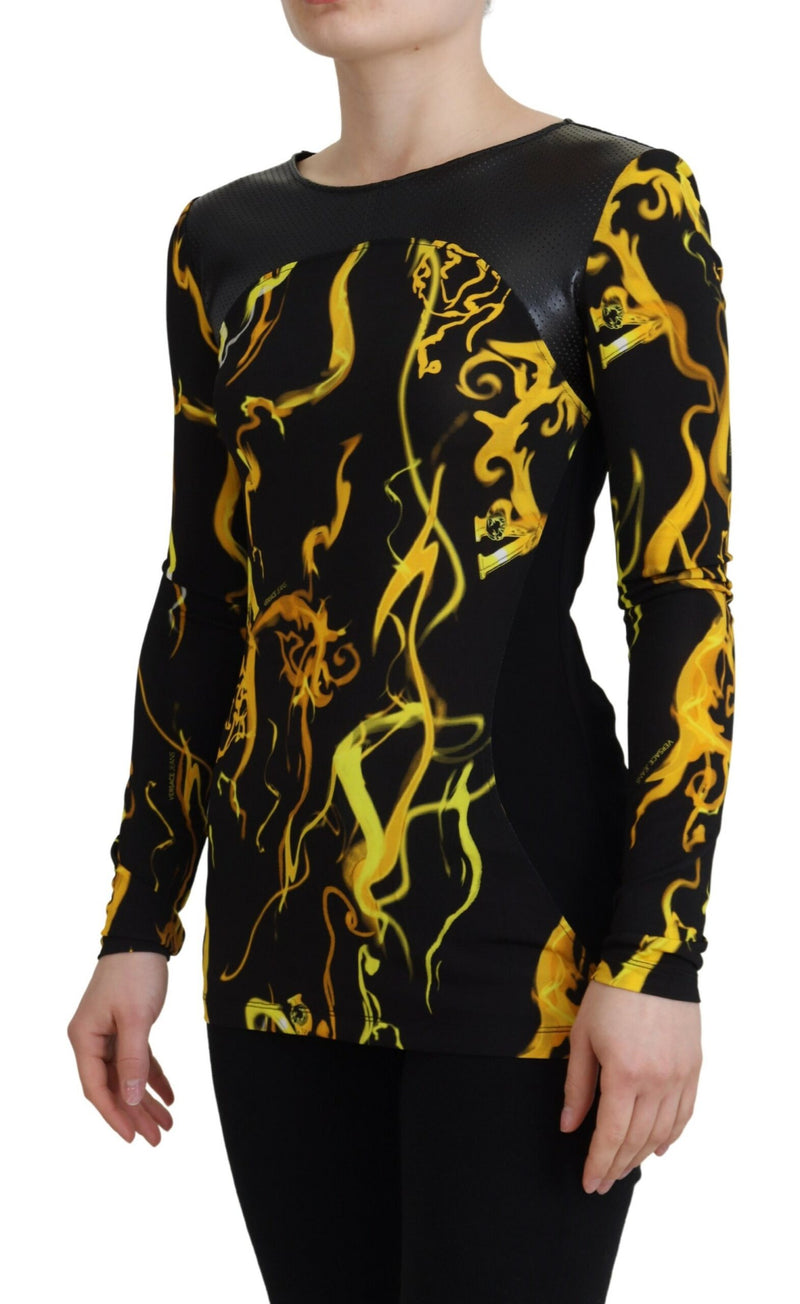 Black Smoke Print Long Sleeves Top