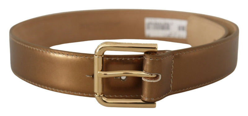 Bronze Leather Gold Logo Engraved Waist Buckle Belt