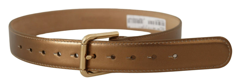 Bronze Leather Gold Logo Engraved Waist Buckle Belt