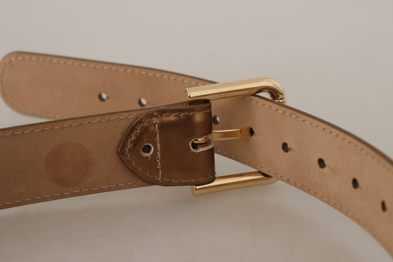 Bronze Leather Gold Logo Engraved Waist Buckle Belt