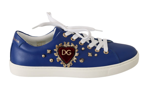 Blue Leather Gold Red Heart  Shoes Sneakers