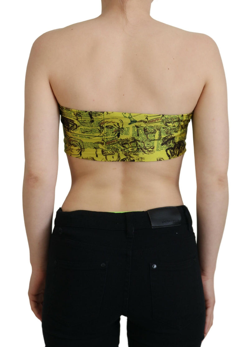 Yellow Graphic Print Nylon Strapless Cropped Top