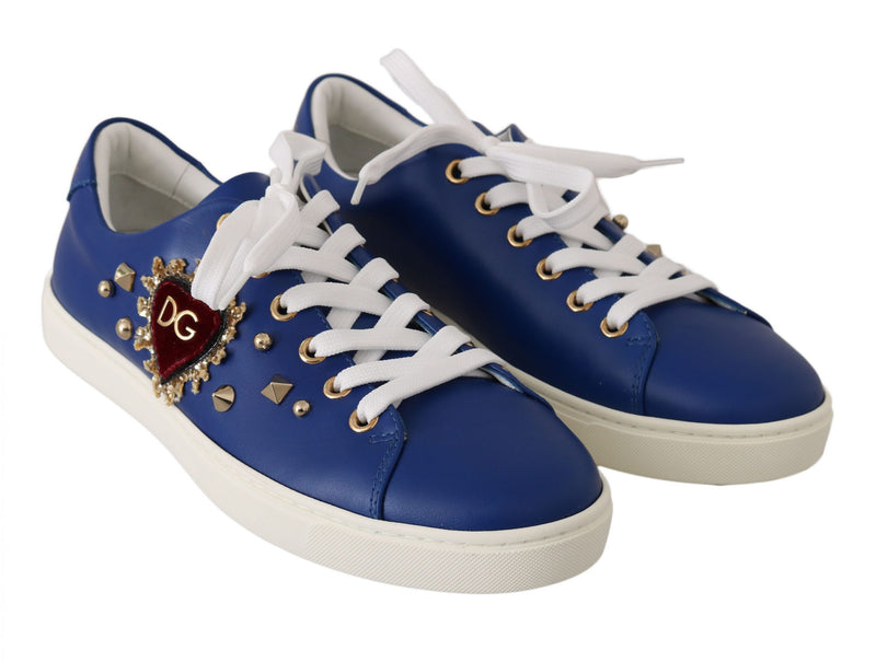 Blue Leather Gold Red Heart  Shoes Sneakers