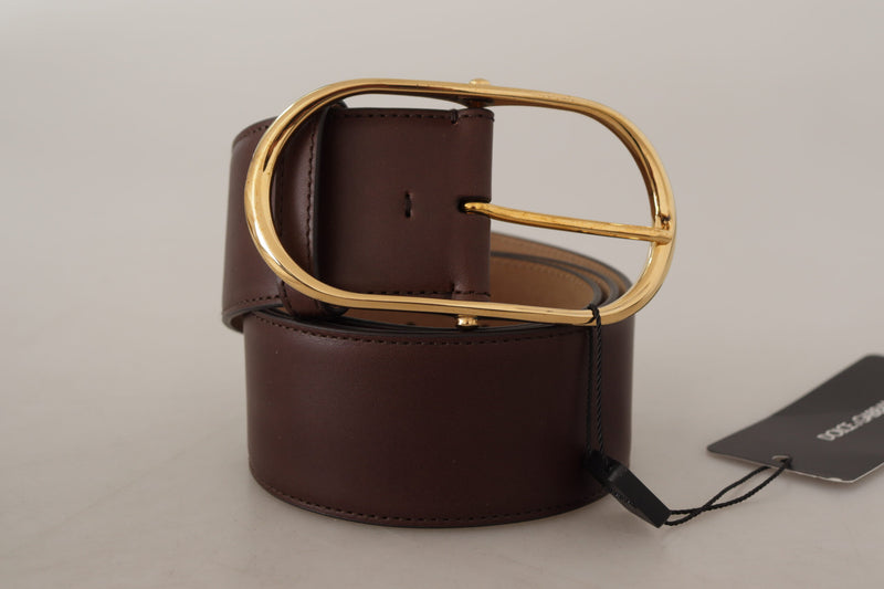 Dark Brown Leather Gold Metal Wide Waist Buckle Belt