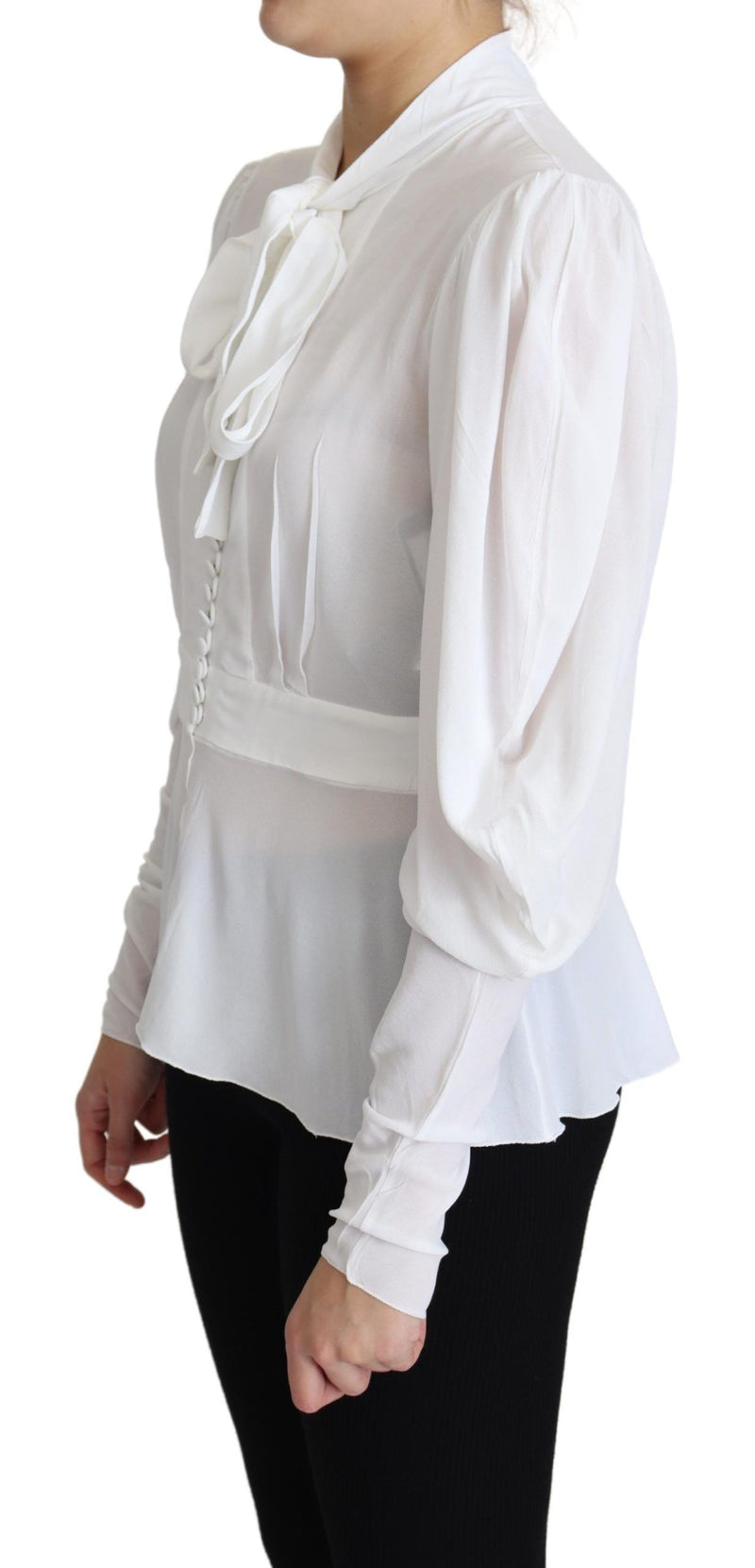 White Blouse Ascot Collar Lantern Sleeves Top