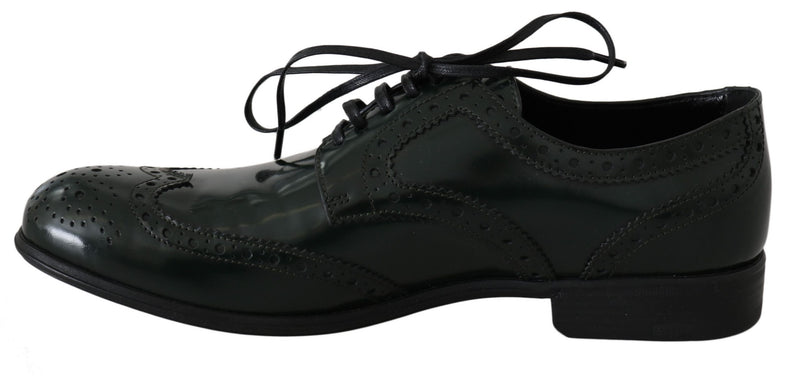 Green Leather Broque Oxford Wingtip Shoes