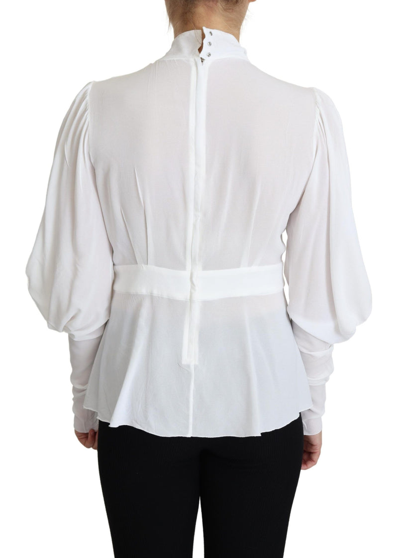 White Blouse Ascot Collar Lantern Sleeves Top