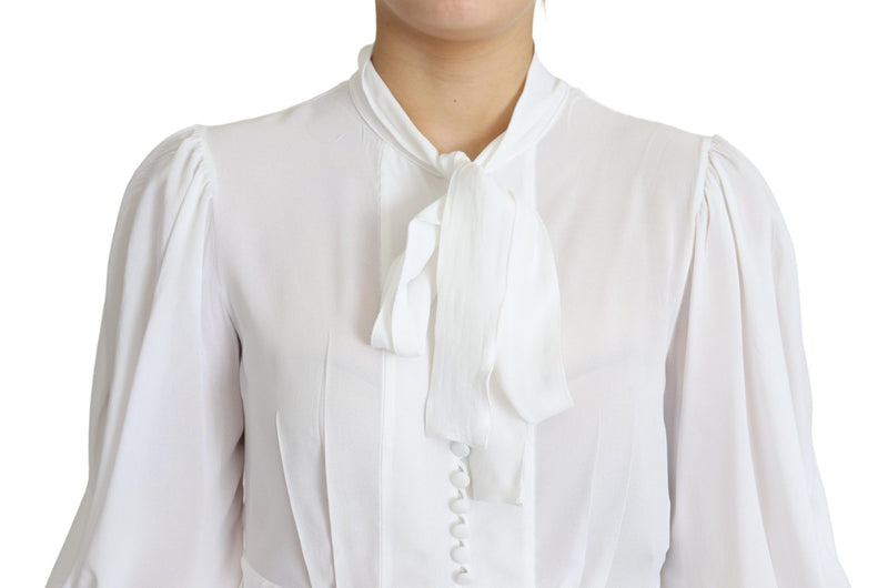 White Blouse Ascot Collar Lantern Sleeves Top