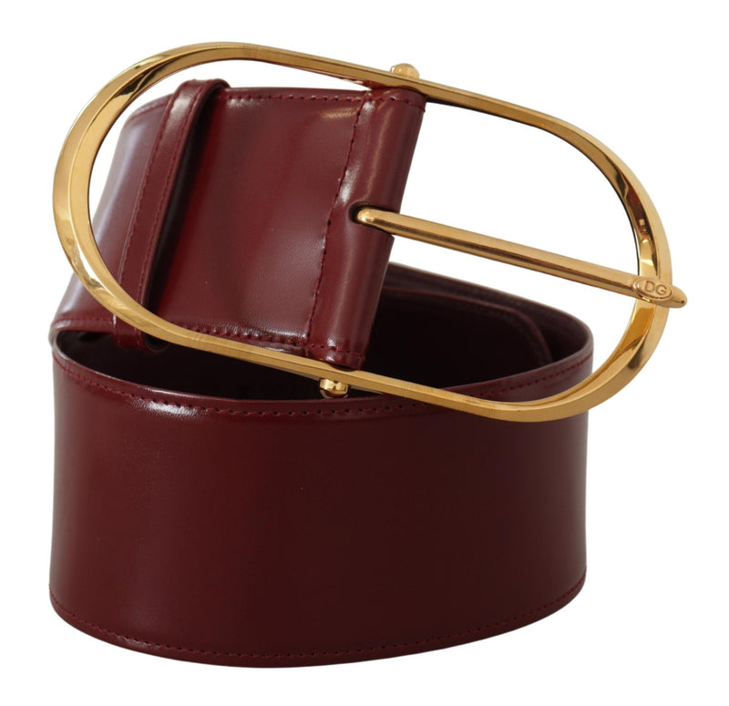 Maroon Wide Leather Gold Tone Metal Oval Buckle Belt