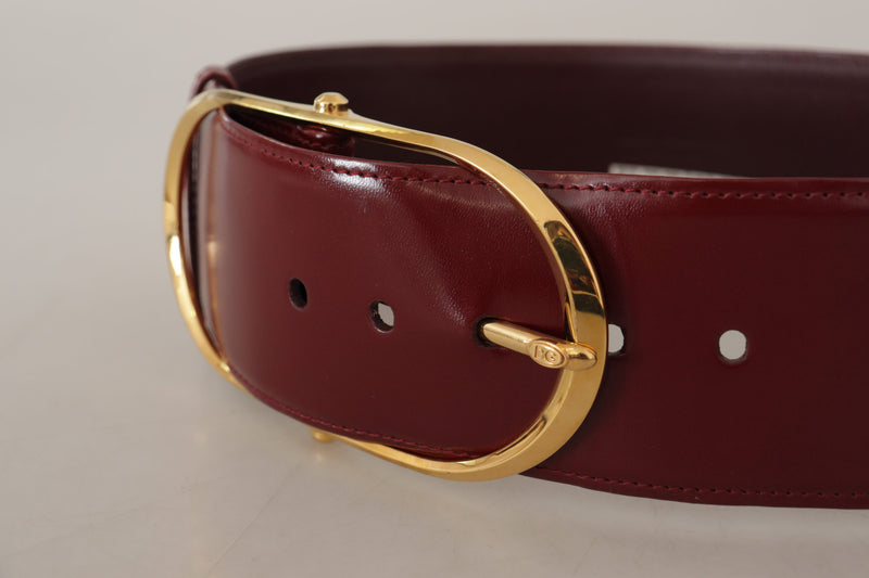 Maroon Wide Leather Gold Tone Metal Oval Buckle Belt