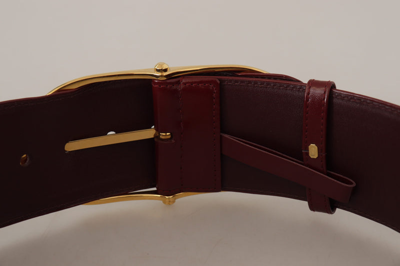 Maroon Wide Leather Gold Tone Metal Oval Buckle Belt