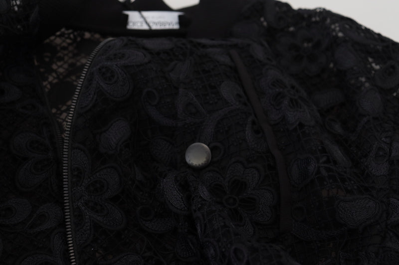 Black Floral Lace Cotton Full Zip Jacket