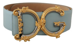 Blue Leather Wide Waist DG Logo Baroque Gold Buckle Belt