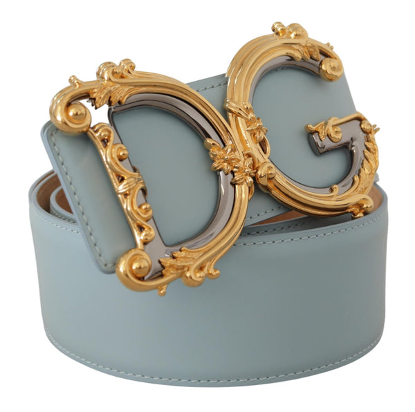 Blue Leather Wide Waist DG Logo Baroque Gold Buckle Belt