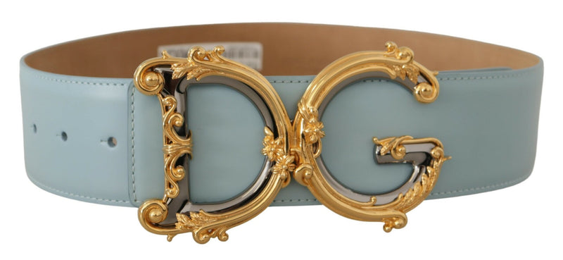 Blue Leather Wide Waist DG Logo Baroque Gold Buckle Belt