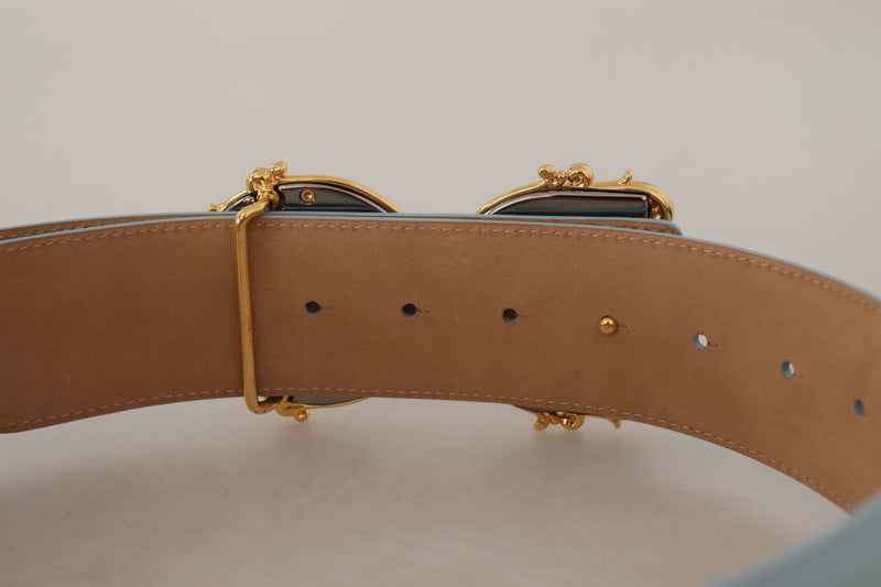 Blue Leather Wide Waist DG Logo Baroque Gold Buckle Belt