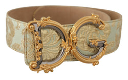 Green Wide Brocade Jacquard DG Logo Gold Buckle  Belt