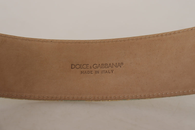 Green Wide Brocade Jacquard DG Logo Gold Buckle  Belt