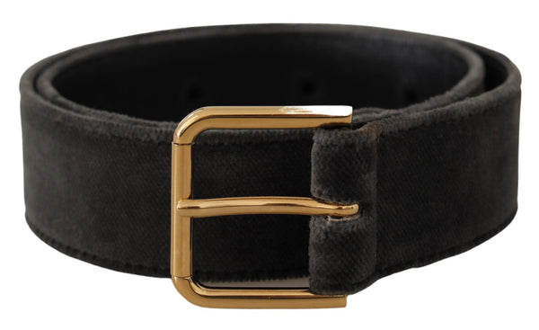 Brown Velvet Gold Tone Logo Metal Waist Buckle Belt