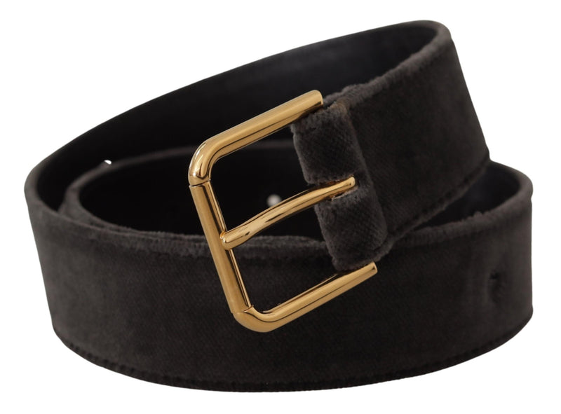 Brown Velvet Gold Tone Logo Metal Waist Buckle Belt