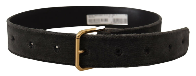 Brown Velvet Gold Tone Logo Metal Waist Buckle Belt