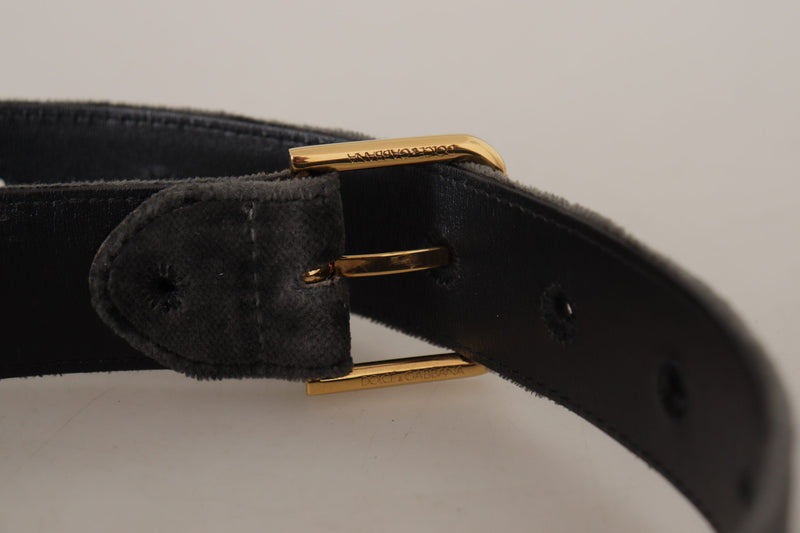 Brown Velvet Gold Tone Logo Metal Waist Buckle Belt