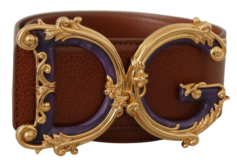 Brown Wide Waist Leather DG Logo Baroque Buckle Belt