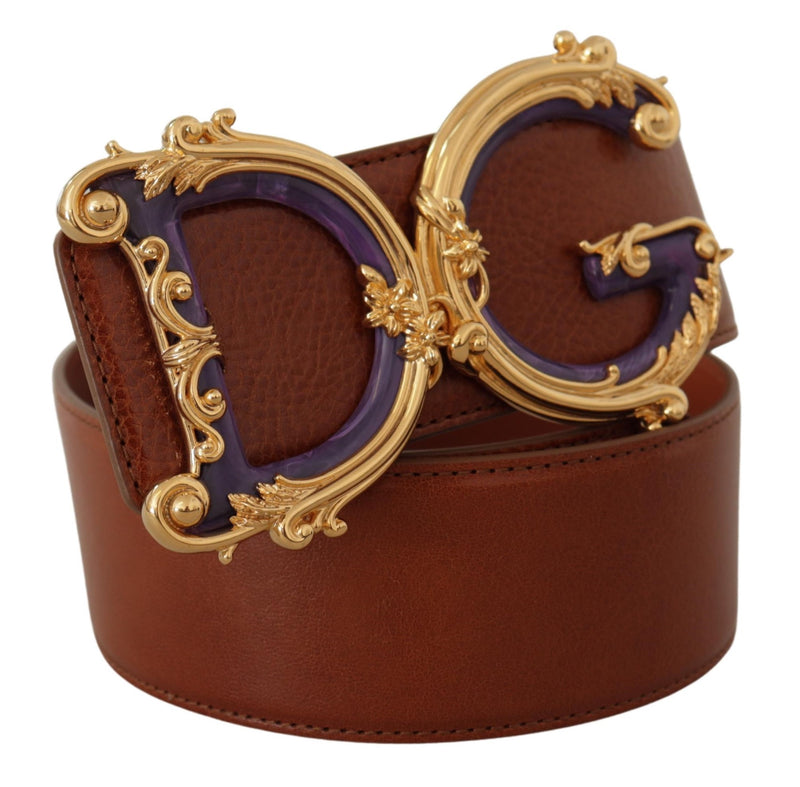 Brown Wide Waist Leather DG Logo Baroque Buckle Belt