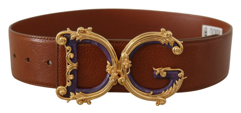 Brown Wide Waist Leather DG Logo Baroque Buckle Belt