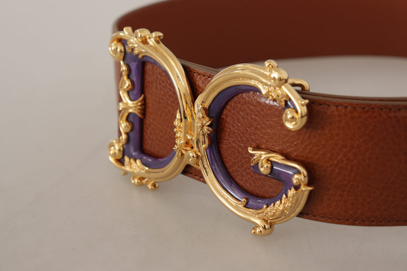 Brown Wide Waist Leather DG Logo Baroque Buckle Belt