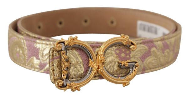 Rose Pink Jacquard DG Logo Gold Metal Buckle Belt