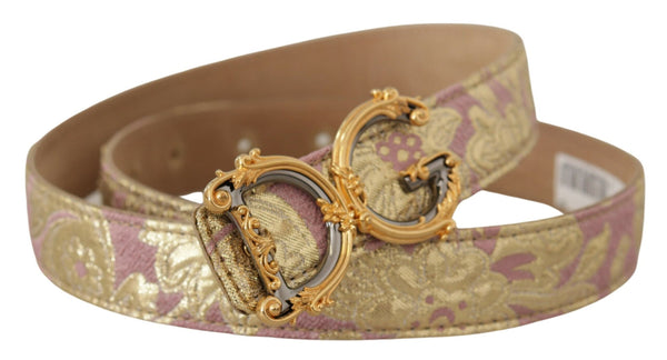 Rose Pink Jacquard DG Logo Gold Metal Buckle Belt