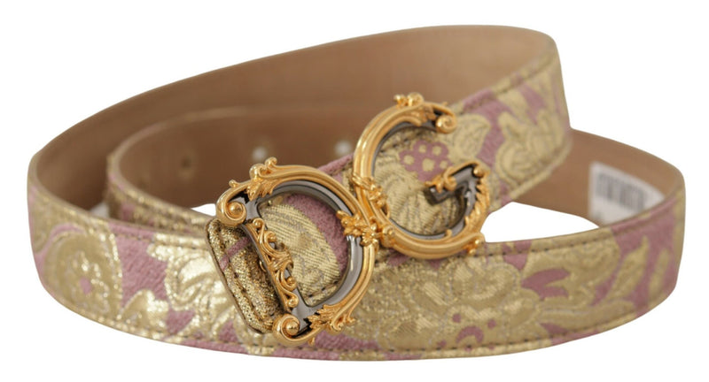 Rose Pink Jacquard DG Logo Gold Metal Buckle Belt