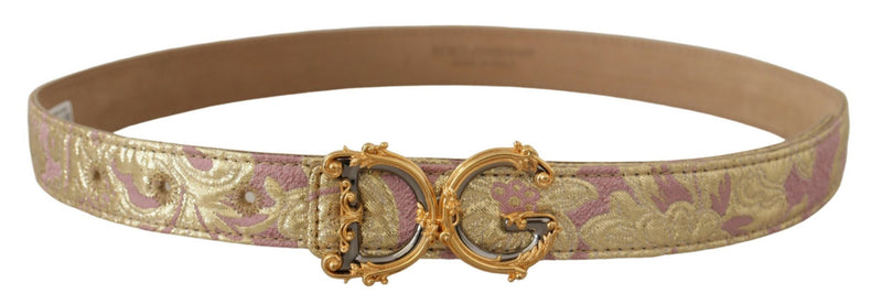 Rose Pink Jacquard DG Logo Gold Metal Buckle Belt