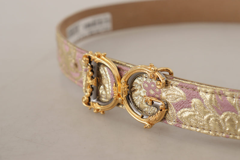 Rose Pink Jacquard DG Logo Gold Metal Buckle Belt