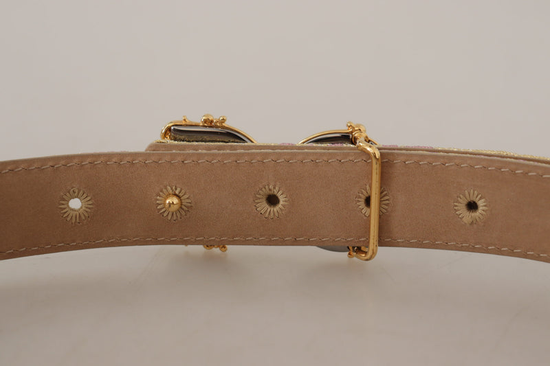 Rose Pink Jacquard DG Logo Gold Metal Buckle Belt