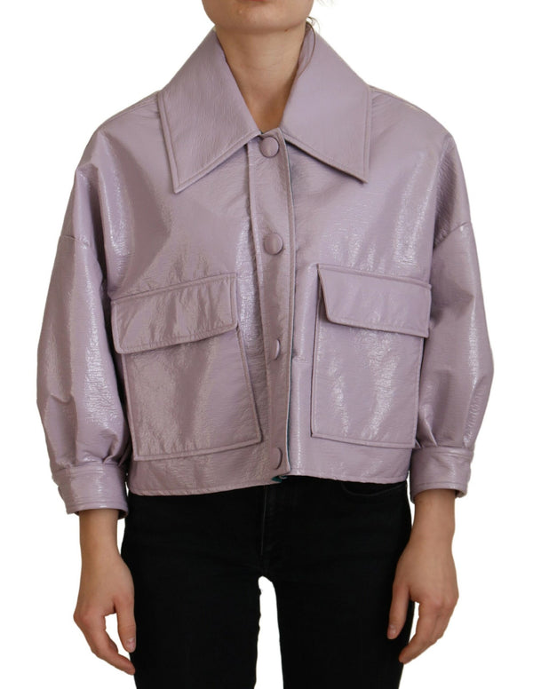 Purple Cotton Button Down Cropped Jacket