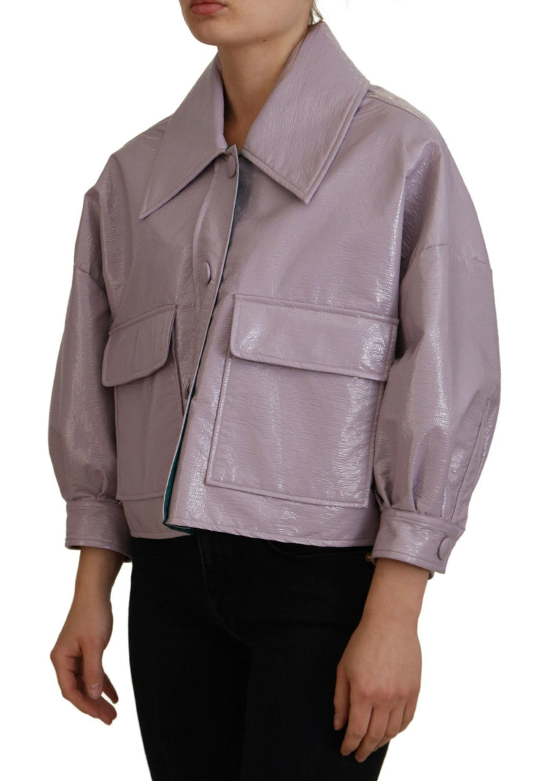 Purple Cotton Button Down Cropped Jacket