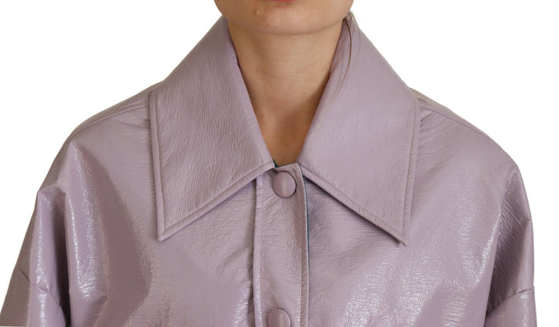 Purple Cotton Button Down Cropped Jacket