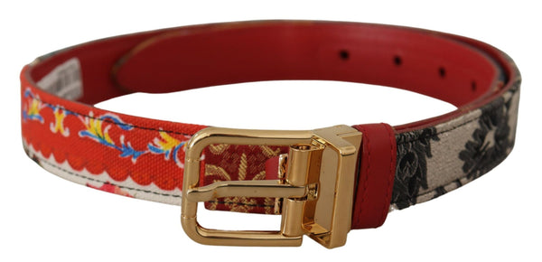 Multicolor Majolica Patchwork Gold Metal Buckle Belt