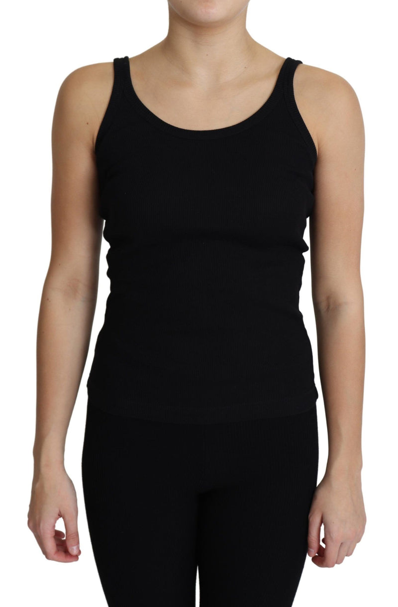 Black 100% Cotton Sleeveless Tank Slim Fit Top