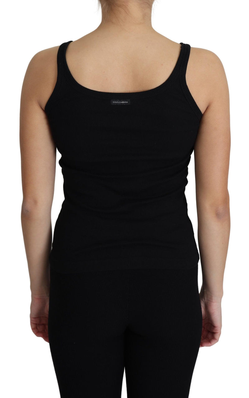 Black 100% Cotton Sleeveless Tank Slim Fit Top