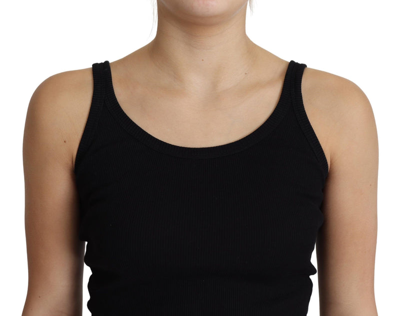 Black 100% Cotton Sleeveless Tank Slim Fit Top