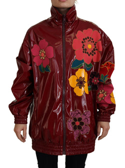 Maroon Floral Full Zip Polyester Women Jacket