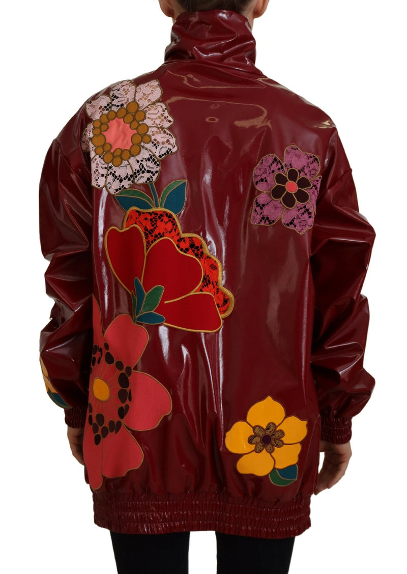 Maroon Floral Full Zip Polyester Women Jacket