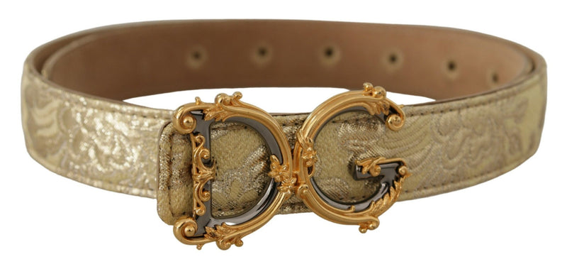 Yellow Gold Jaquard Leather DG Logo Metal Buckle Belt