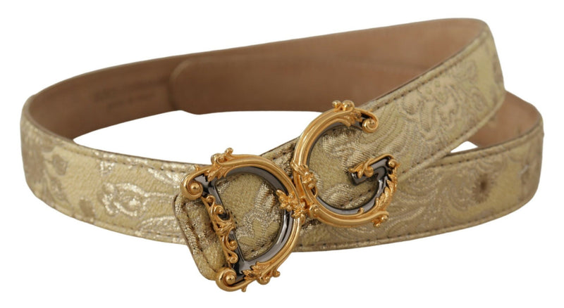 Yellow Gold Jaquard Leather DG Logo Metal Buckle Belt