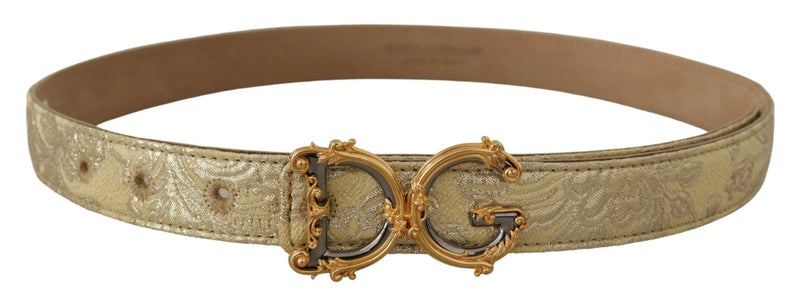 Yellow Gold Jaquard Leather DG Logo Metal Buckle Belt