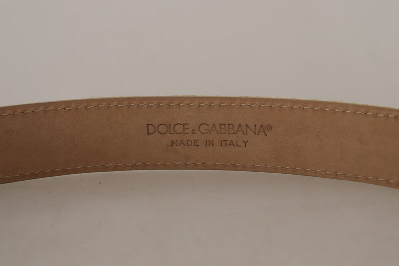 Yellow Gold Jaquard Leather DG Logo Metal Buckle Belt