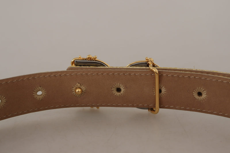 Yellow Gold Jaquard Leather DG Logo Metal Buckle Belt